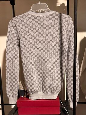 Gucci Light Gray Logo-Pattern Crewneck Sweater - Men's